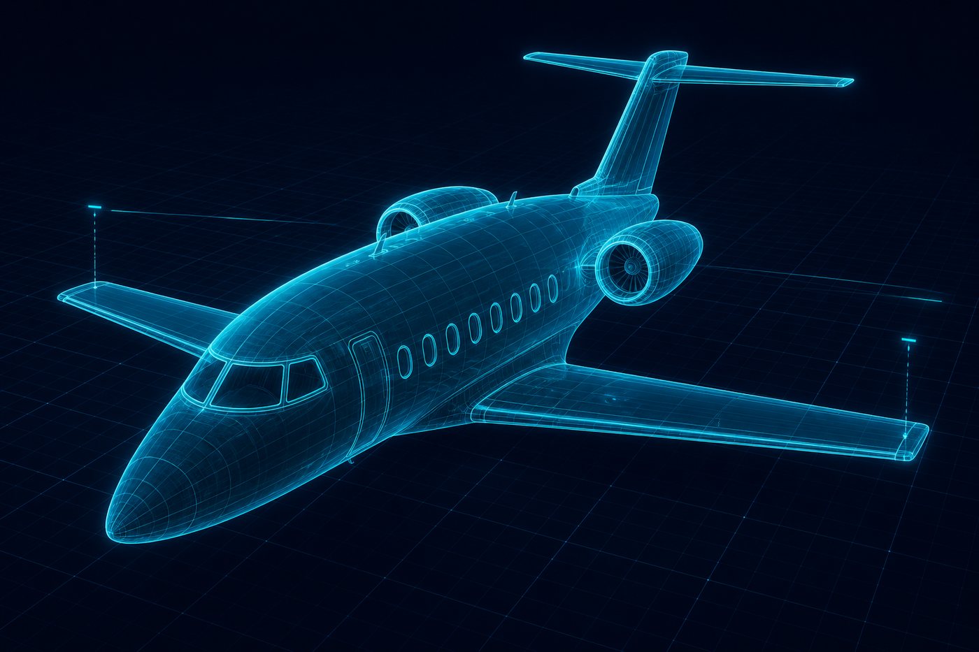 Wireframe rendering of the Cessna Citation XLS, a midsize jet with a tall stand-up cabin